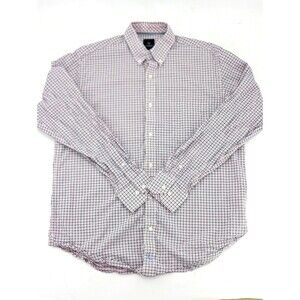 TailorByrd Collection Logo Pink Polka Dot Gingham Button Dress Shirt Sz Large